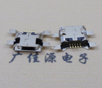 吉利镀镍Micro USB 插座四脚贴 直边沉板1.6MM尺寸结构
