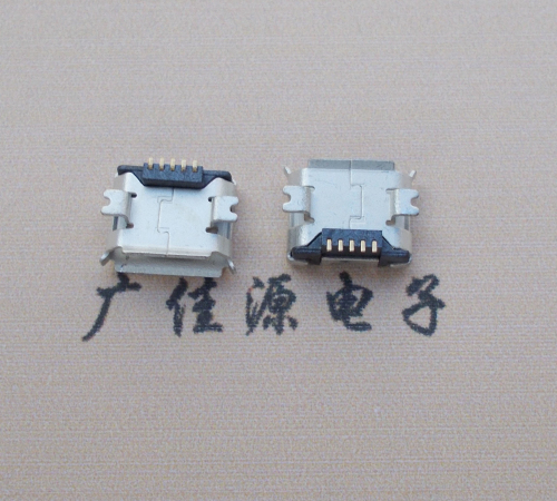 吉利Micro USB 5PIN接口,B型垫高0.9mm鱼叉脚贴片雾锡卷边